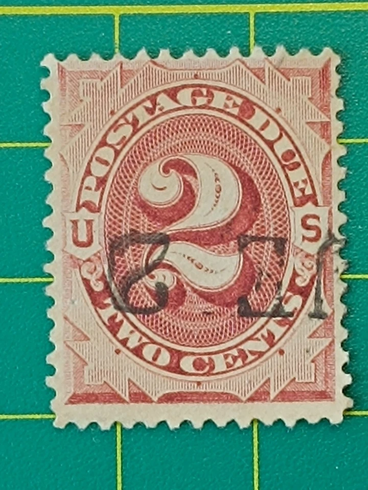 US Stamp, Scott #J16 1884,2c red brown used,Fancy cancel DUE 2,Fine condition - Image 2 of 4