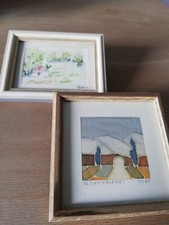 Vintage 2 Kunstgewerbliche Bilder Aquarell und Seidenmalerei von Elfi Rahmer