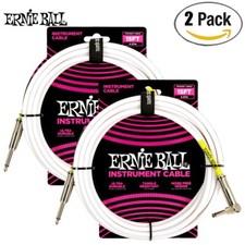 2-PACK Ernie Ball 6400 15FT PVC Straight to Right Angle Instrument Cable White