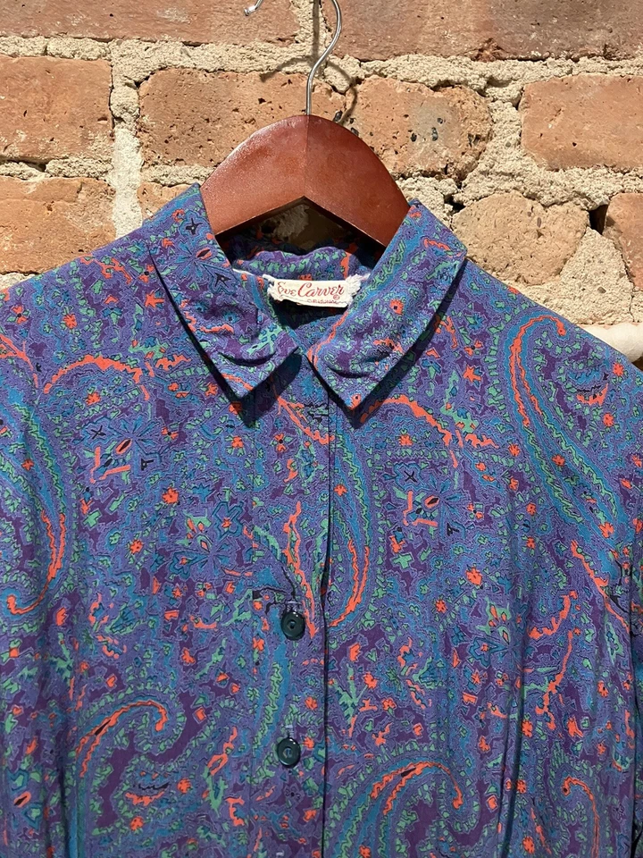 Vestido Vintage Años 40 50 Rayón Rockabilly Cuello Lazo Paisley Estampado Atómico Talla 6-8 Foto 2 de 4