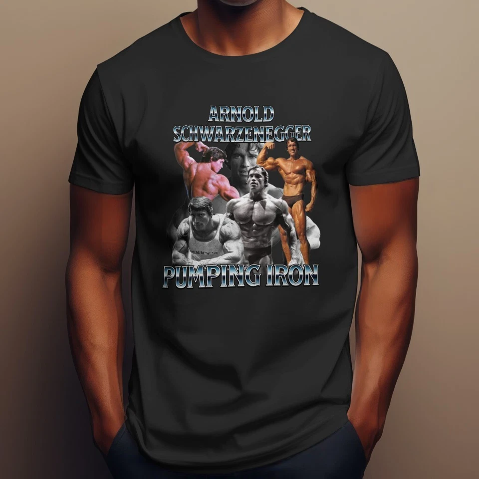 T-shirt Arnold Schwarzenegger ferro pompaggio bodybuilding muscolare top palestra fan maglietta - Immagine 4 di 4