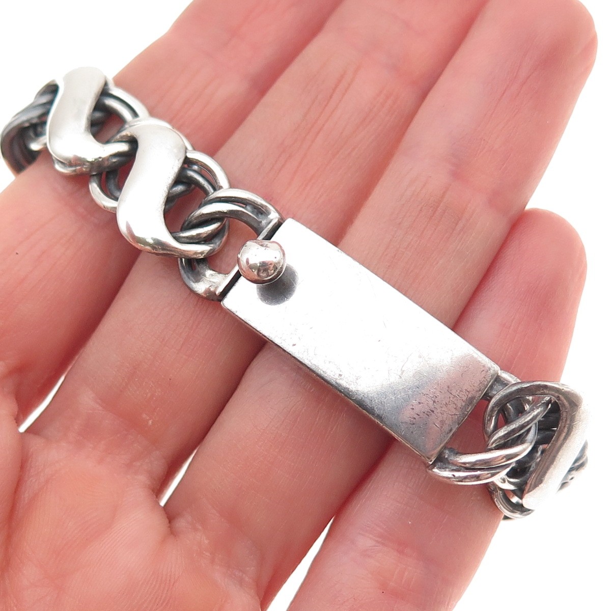 925 Sterling Silver Vintage Mexico Infinity Link Oxidized Bracelet