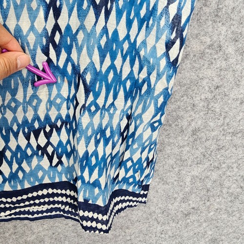 Rock Flower Paper Cover Up Beach Dress Womens S Blue White Ikat Boho Coastal - Picture 8 of 13