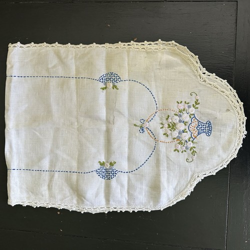 Vintage Leinen 2er Set bestickt Tischläufer und Kommode Schal Korb Design - Bild 7 von 11