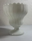 VTG Milk Glass Scalloped Ribbed Pedestal Planter Vase Round Bottom Cottage Core