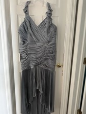 Mac Duggal NWT GREY 77009 Ruched Pleated High-Low Gown Sz 20W Slate Grey/blue