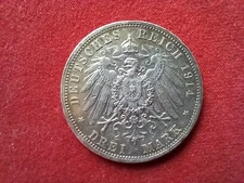 Preussen 3 Mark 1914 Silbermünze Wilhelm II Uniform J113 vermutlich Öse entfernt