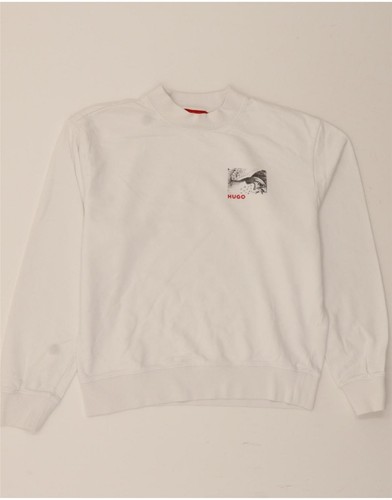 HUGO BOSS Herren Grafik Sweatshirt Pullover Small Weiß Baumwolle CW30