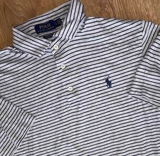 Polo Ralph Lauren Polo Shirt Gray Navy Striped Small Pony Classic Fit