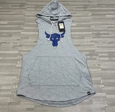 UNDER ARMOUR PROJECT ROCK BSR SLEEVELESS GYM HOODIE 1376939-035 GREY/BLUE SZ M