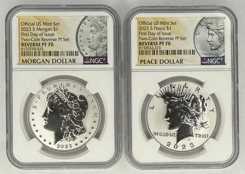 2023 S Morgan and Peace Dollar 2 Coin Set NGC Reverse PF70‼️SPECIAL FDOI LABEL‼️