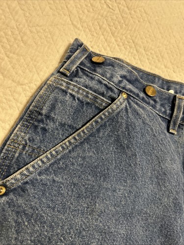 VTG Y2K Carhartt denim blue jeans double knee work wear carpenter pants 34/34 by Carhartt, $97.5 - Photo 2