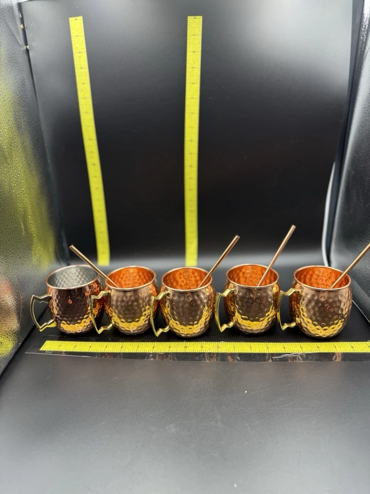 5件套加州储藏室铜莫斯科骡子马克杯带4根吸管-锤形饰面 — 第 2/4 张图片