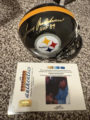 Terry Bradshaw Steelers Autographed Signed Mini Helmet HOF COA
