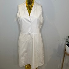 Theory Minimalist White Cotton Sleeveless Notched Collar V-Neck Shirt Dress 6