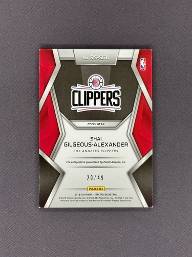 2018-19 Shai Gilgeous-Alexander Spectra Rising Sig Rookie Auto Numbered /49 - Picture 2 of 6