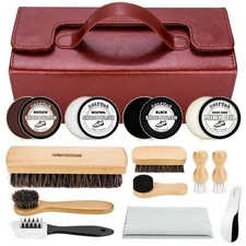 Shoe Shine Kit - 15 PCS Shoe Polish Kit, Leather Boot Care Kit with Horsehair...