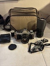 Canon AE-1 Program 35mm SLR Film Camera with 50mm 80-200mm Lens Flash Bag