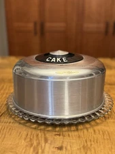 Vintage MCM 1950s Kromex Cake Cover Saver with Original Footed Glass Plate