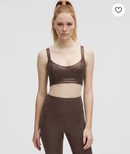 Lululemon Everlux Long Line Bra Espresso Matte Foil Pads Inc. Busier $68 Leather