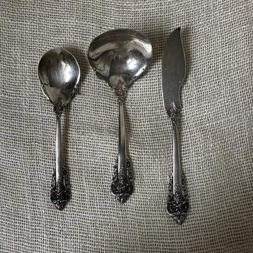 Wallace Grande Baroque sterling silver 3-piece serving set, introduced in 1941