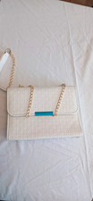 Women  s White Small Embossed Flap Shoulder Bag Gold Chain Strap, Gold Hardware