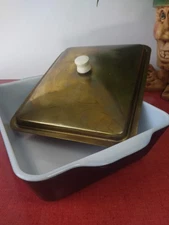 Vintage Pyrex Rodney Kent Starline 503 Matte Black Refrigerator Dish & HTF Lid