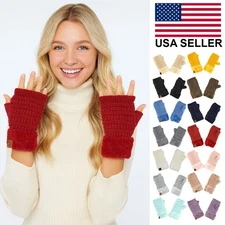 C.C Women’s Cozy Fingerless Knit Gloves Soft Warm Fuzzy Sherpa Lined Winter