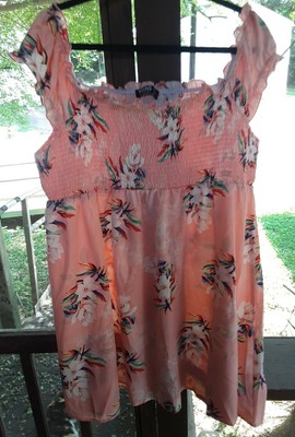 Yoins Plus Size 4X Peach Floral Mini Dress Cap Sleeve Scrunch Top