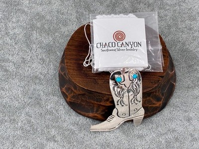 Chaco Canyon Navajo Turquoise Cowboy Boot Scootin Pendant Necklace Ronald Sardo