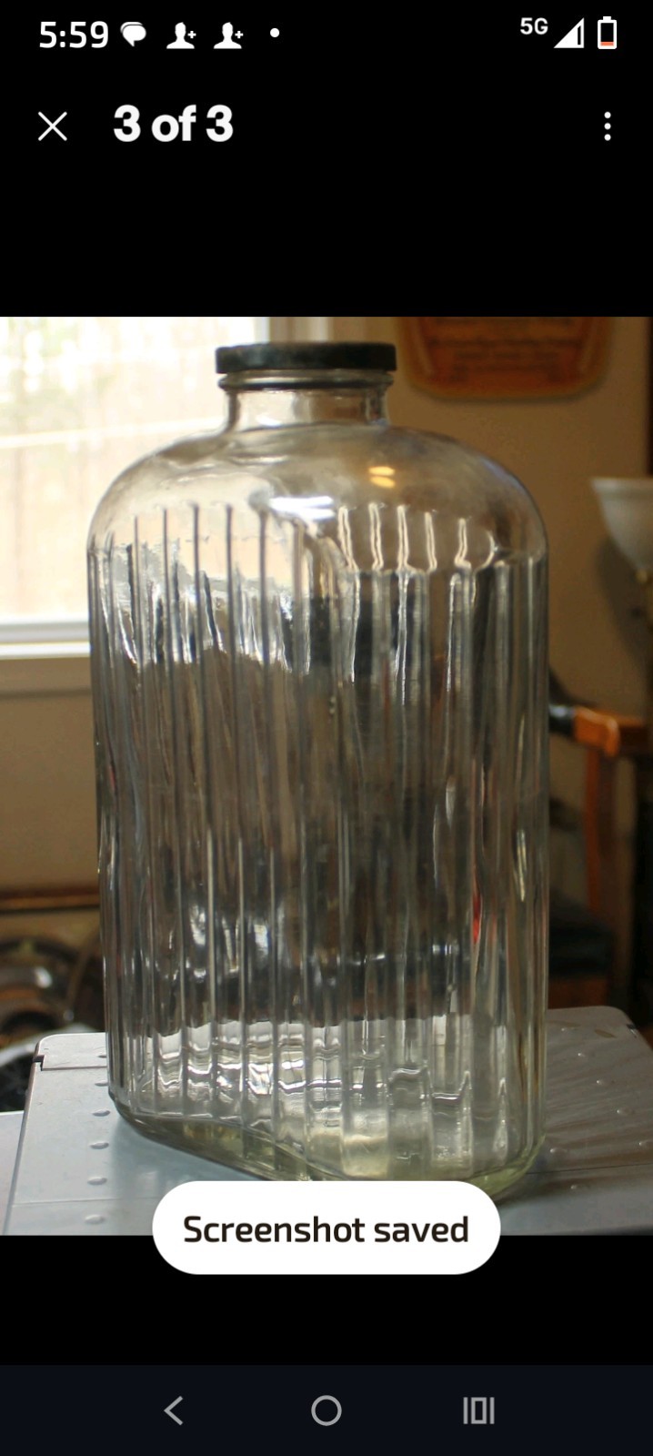Ribbed Clear Glass Storage Bottle with Metal Screw Cap Vinta