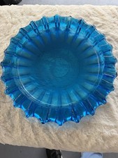 Blenko ashtray mid century aqua cobalt blue 10.5 inch futuristic glass Sunburst
