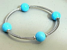 DAVID YURMAN   Mustique  4 Station Turquoise Silver Bangle Bracelet  size M-L