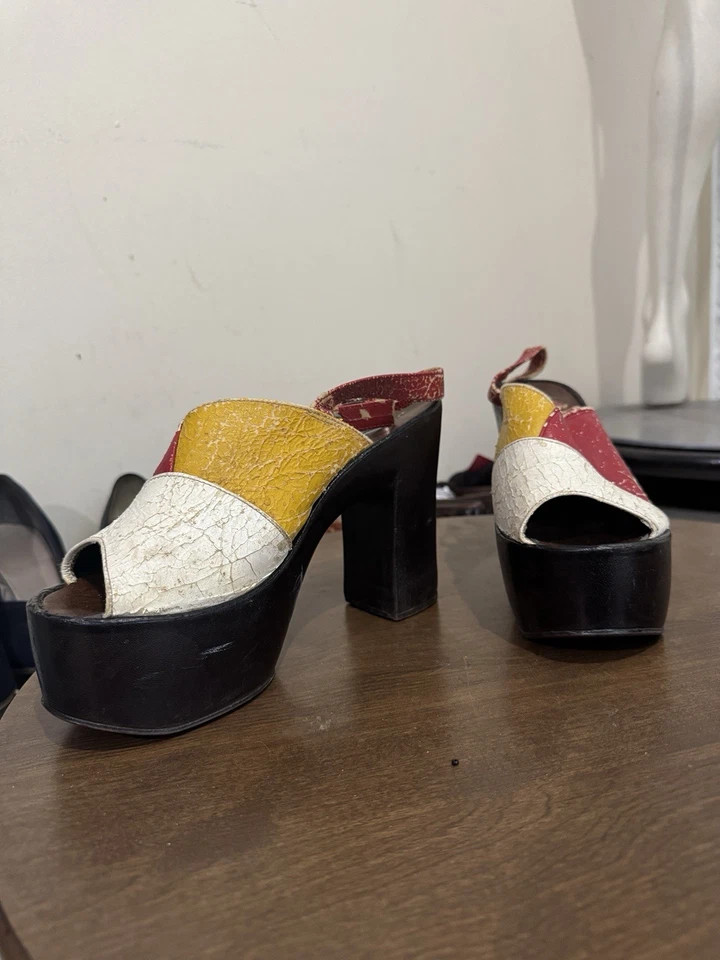 Vintage 1960s Platform Shoes-block Heel-Disco-Hippie-mod-As Is-Size 9 - Image 2 of 4