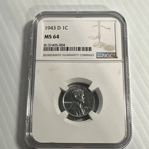 1943 D 1C Lincoln Steel Wheat Cent NGC MS 64 New Holder