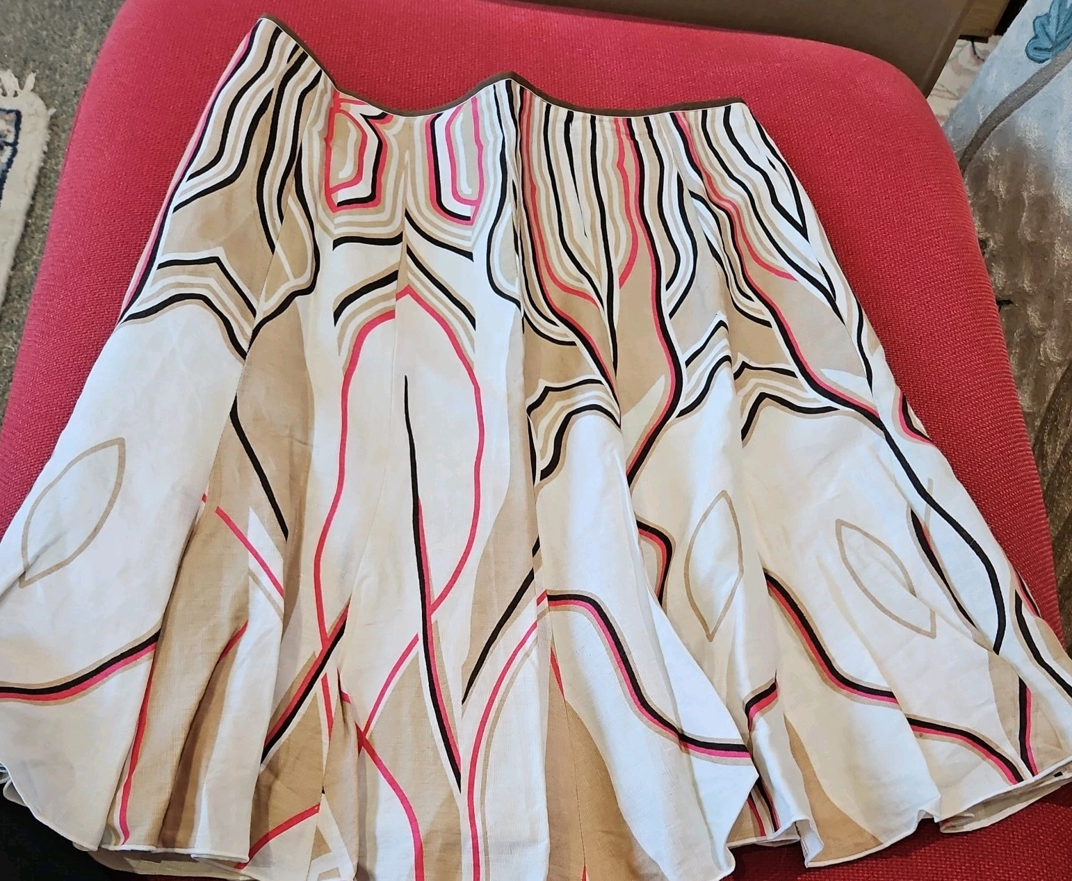 NEW WILLI SMITH WOMEN'S 100% LINEN PLEATED MULTI COLOR ART DESIGN SKIRT SIZE 12
