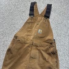 Carhartt Bib Overalls Boys 10 Brown Duck Canvas Workwear Double Knee Distressed