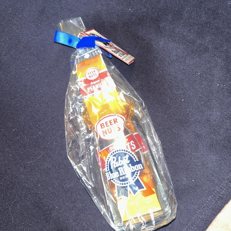 PABST BLUE RIBBON BEER CAN SHAPED BEER GLASS And Beer Nuts