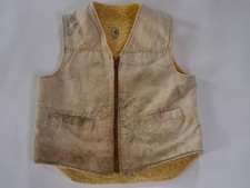 READ Vtg 80s 90s Carhartt Vest S/M Duck Canvas Sherpa Lined Tan Distressed