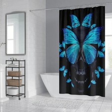 Halloween-Skull-Blue Butterfly shower curtain waterproof bathroom decoration