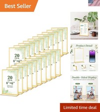 20 Pack Gold Acrylic Sign Holders 4x6 Inch, Double Sided Vertical Stand Clear...