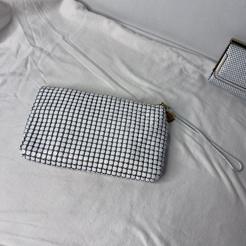 Cartera de noche vintage de malla metálica blanca con correa de cadena y billetera a juego - Imagen 5 de 12