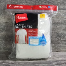 2-Pack Hanes Tagless T-Shirts Mens Large 42-44" White Crew Neck Moisture Wicking