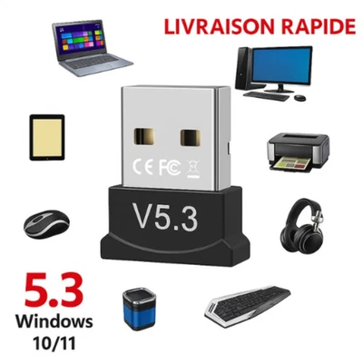Clé USB Bluetooth 5.3 Mini Adaptateur Dongle pour Windows 7, 8.1, 10, 11 - Photo 1/3