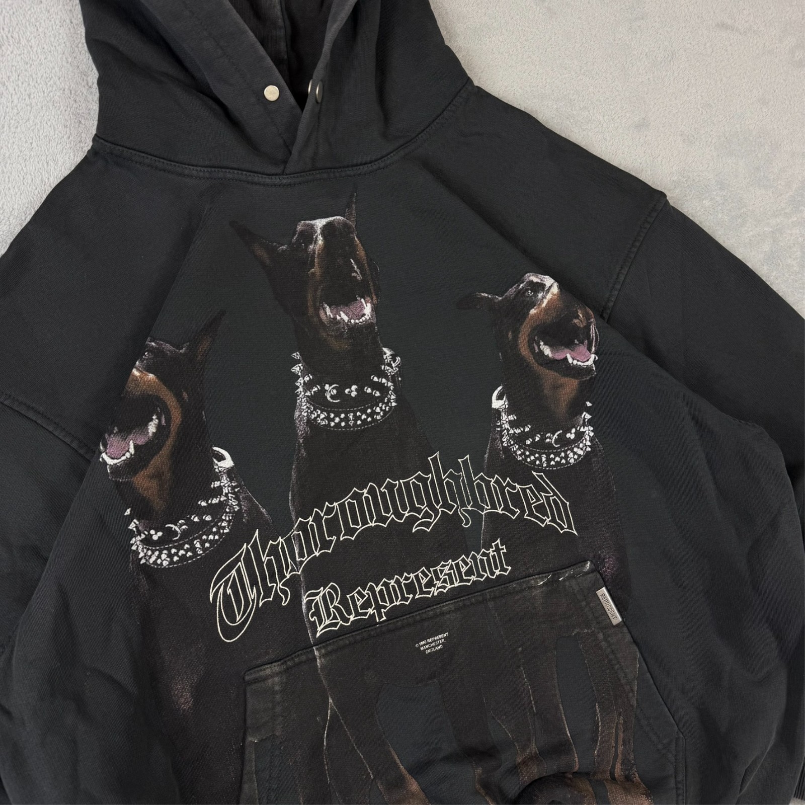 VTG Represent Thoroughbred Doberman Black Heavyweight Oversized Sz Small Hoodie image 4