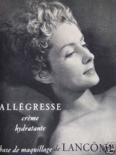 PUBLICITÉ 1954 LANCÔME ALLÉGRESSE CRÈME HYDRATANTE - ADVERTISING