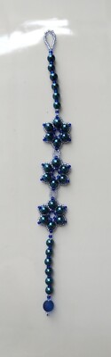 Statement-Armband 20,5 cm, Metallic Blau Blumenmuster Perlen,