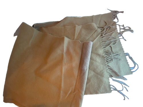 100 % Kaschmir Schal Hergestellt in Schottland Hellbraun Kamel Fransen Halstuch 12" x 64" Lang - Bild 1 von 3