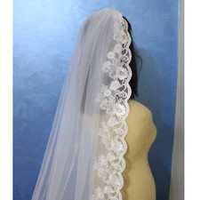 Wedding lace mantilla ivory veil with lace edge trim