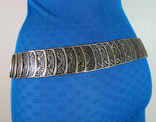 Vintage steampunk chic goth fashion brass/black tone metal elasticated belt S/M - Picture 8 of 12